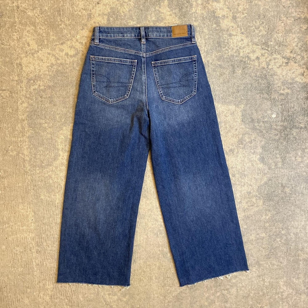 American Eagle Super High-Rise Baggy Wide Leg Jeans Womens 2 Short Blue Denim - Picture 12 of 14